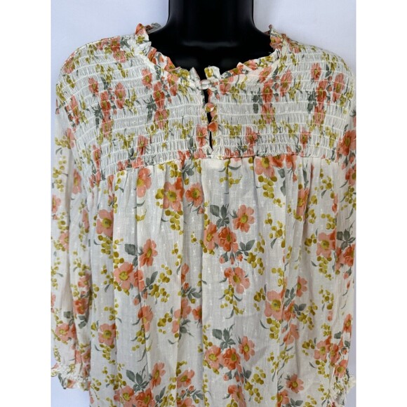 Cupcakes And Cashmere Top Women's Size XL White Coral Pink Floral Smocked Blouse - Picture 2 of 7